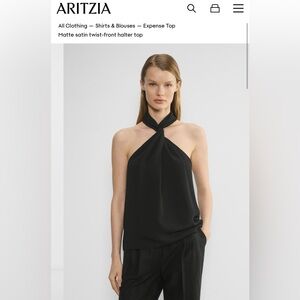 Aritzia Black Matte Satin Twist-Neck Halter Camisole